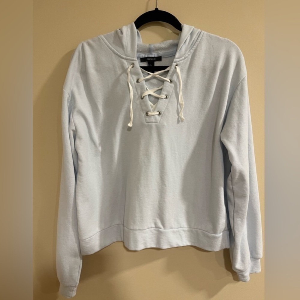 Forever 21 light blue French Terry lace up hoodie​​​​​​
